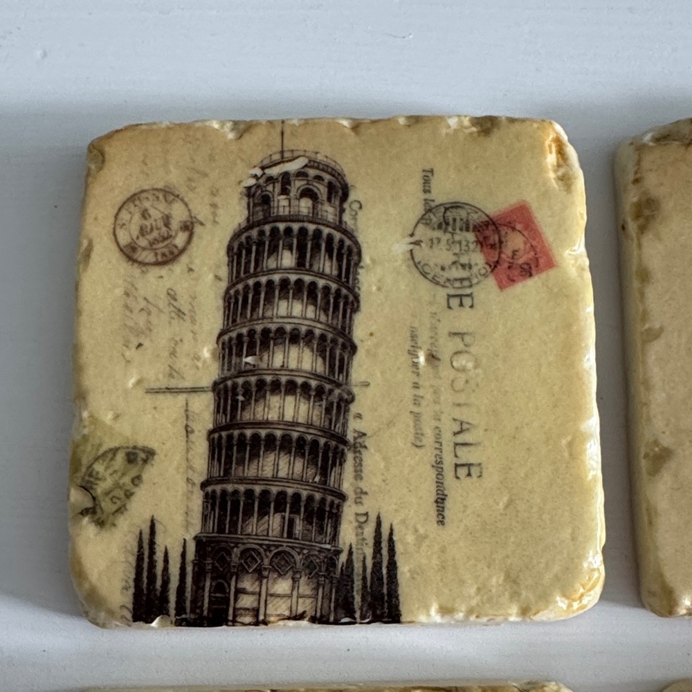 Vintage Carte Postale Cork Backed Stone Coasters (6) - Picture 2 of 9